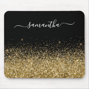 Zwart en Goud Glitter Elegante Naam Muismat