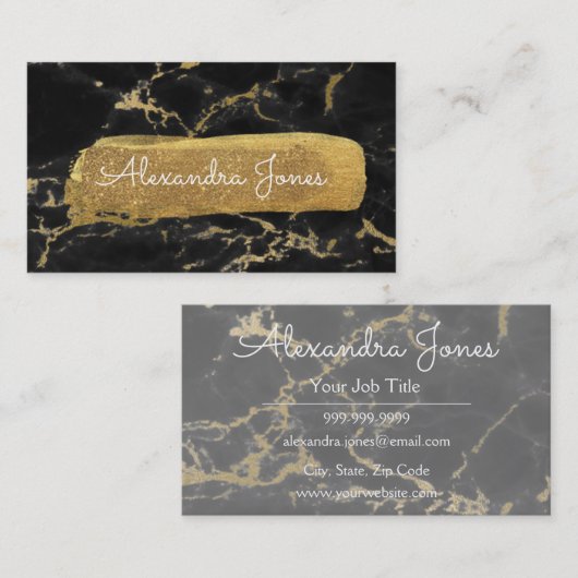 Zwart en Goud Glitter en Sparkle Marble Visitekaartje (Voorkant / Achterkant)