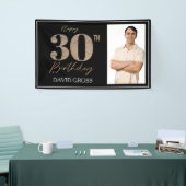 Zwart en Goud Glitter Foto 30e Verjaardag Spandoek (Beurs)