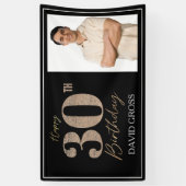 Zwart en Goud Glitter Foto 30e Verjaardag Spandoek (Verticaal)