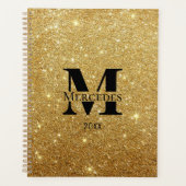 Zwart en Goud Glitter Gepersonaliseerd Monogram Da Planner (Voorkant)