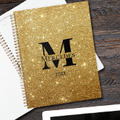 Zwart en Goud Glitter Gepersonaliseerd Monogram Da Planner
