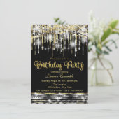 Zwart en Goud Glitter Glam Verjaardag Kaart (Staand voorkant)