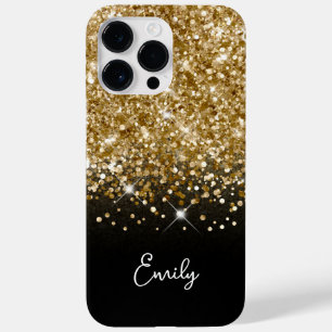 Zwart en goud glitter glamour Case-Mate iPhone 14 pro max hoesje