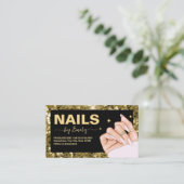 Zwart en goud Glitter Hand nagelsalon Manicurist Afsprakenkaartje (Staand voorkant)