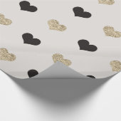 Zwart en Goud Glitter Hearts Wrapping Paper Cadeaupapier (Hoek)