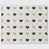 Zwart en Goud Glitter Hearts Wrapping Paper Cadeaupapier (Vlak)