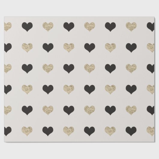 Zwart en Goud Glitter Hearts Wrapping Paper Cadeaupapier (Vlak)