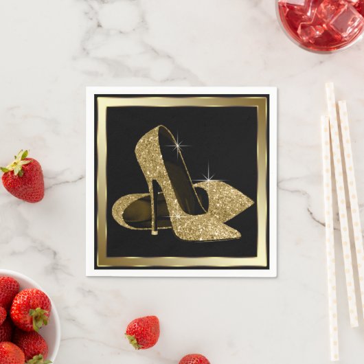 Zwart en goud Glitter High Heel Servet (Insitu)