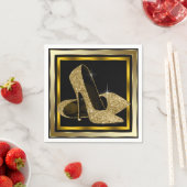 Zwart en goud Glitter High Heel Servetten (Insitu)