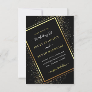 Zwart en goud Glitter ingelijst bruiloft uitnodigi
