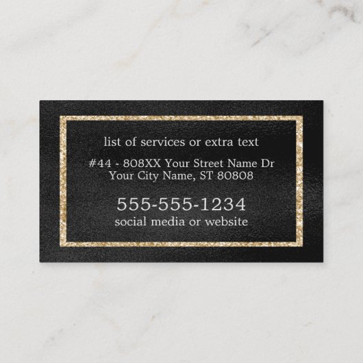 Zwart en Goud Glitter Kolibrie Visitekaartje (Achterkant)