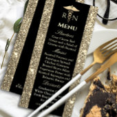 Zwart en Goud Glitter Medisch Afstuderen Menu Kaart