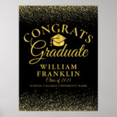 Zwart en goud Glitter Modern Afstuderen Sign Poster (Voorkant)