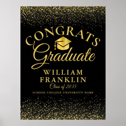 Zwart en goud Glitter Modern Afstuderen Sign Poster (Voorkant)