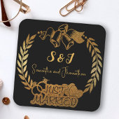 Zwart en Goud Glitter Monogram Gewoon Getrouwd Kartonnen Onderzetters