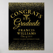 Zwart en Goud Glitter Nursing Afstuderen Teken Poster (Voorkant)
