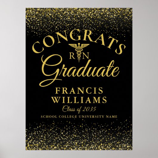 Zwart en Goud Glitter Nursing Afstuderen Teken Poster (Voorkant)