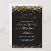 Zwart en Goud Glitter Open House Business Kaart (Voorkant)