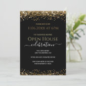 Zwart en Goud Glitter Open House Business Kaart (Staand voorkant)