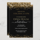Zwart en Goud Glitter Open House Business Kaart (Voorkant / Achterkant)