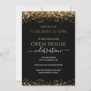 Zwart en Goud Glitter Open House Business Kaart