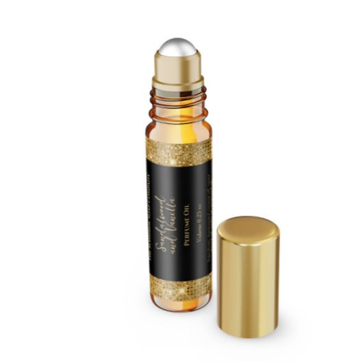Zwart en Goud Glitter Parfum Roller Flessenetiket Waterfles Etiket