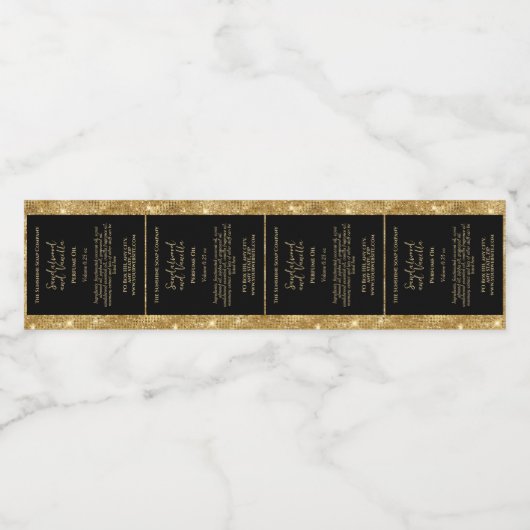 Zwart en Goud Glitter Parfum Roller Flessenetiket Waterfles Etiket (Enkel label)