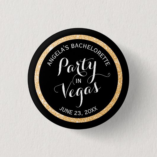 Zwart en Goud Glitter Party in Vegas Custom Ronde Button 3,2 Cm (Voorkant)