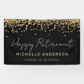 Zwart en Goud Glitter Pensioen Party Banner (Horizontaal)