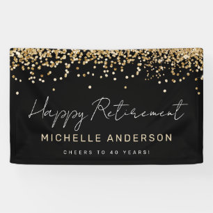 Zwart en Goud Glitter Pensioen Party Banner