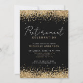Zwart en Goud Glitter Pensioen Party Uitnodiging (Voorkant)