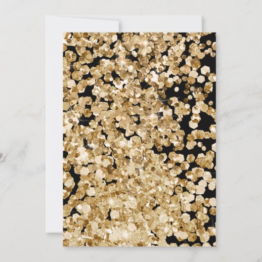 Zwart en Goud Glitter Pensioen Party Uitnodiging (Achterkant)