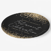 Zwart en Goud Glitter Pensioenpapier Borden Papieren Bordje (Gekanteld)
