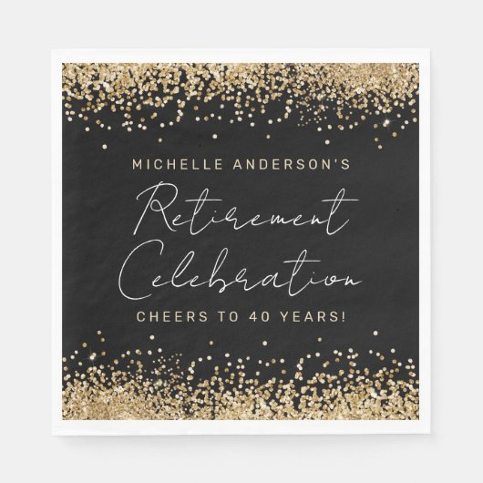 Zwart en Goud Glitter Pensioenservetten Servet (Voorkant)