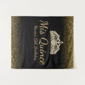 Zwart en Goud Glitter Quinceanera Wandkleed (Voorkant (horizontaal))