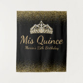 Zwart en Goud Glitter Quinceanera Wandkleed (Voorkant)