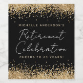 Zwart en Goud Glitter Retirement Wijn Etiketten (Enkel label)