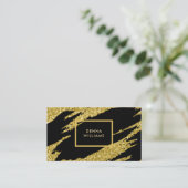 Zwart en goud glitter rommelige borstelslagen visitekaartje (Staand voorkant)