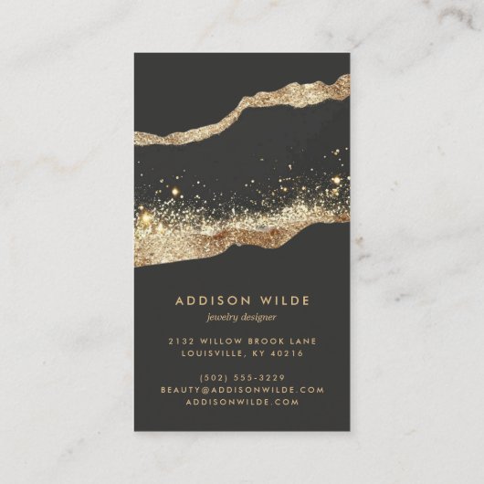 Zwart en Goud Glitter Sieraden Oorbel Display Visitekaartje (Achterkant)