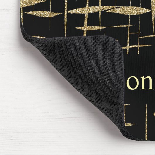 Zwart en Goud Glitter Sparkle Aangepaste Naam Muismat (Hoek)