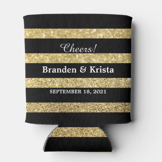 Zwart en goud Glitter Stripes | Bruiloft Blikjeskoeler (Achterkant)