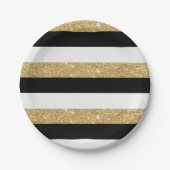 Zwart en goud Glitter Stripes Papieren Bordje (Voorkant)