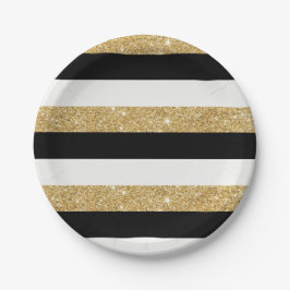 Zwart en goud Glitter Stripes Papieren Bordje