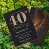 Zwart en Goud Glitter Swirl 40ste Verjaardag Kaart