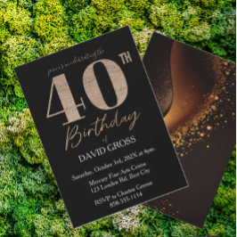 Zwart en Goud Glitter Swirl 40ste Verjaardag Kaart