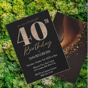 Zwart en Goud Glitter Swirl 40ste Verjaardag Kaart