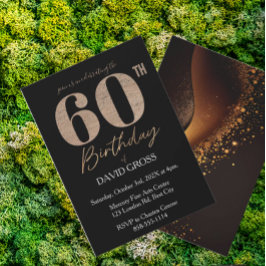 Zwart en goud Glitter Swirl 60e verjaardag Kaart