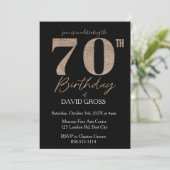 Zwart en goud Glitter Swirl 70e verjaardag Kaart (Staand voorkant)