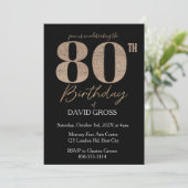 Zwart en goud glitter werveling 80ste verjaardag kaart (Staand voorkant)